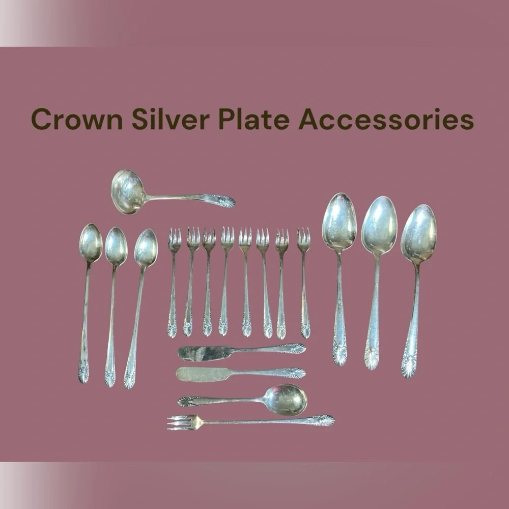 Crown Silver Plate Accessory Pieces Nineteen in Total Vintage